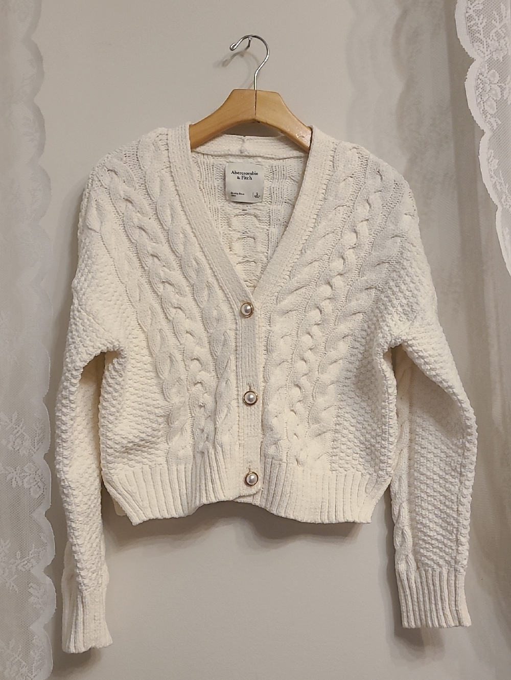 Abercrombie & Fitch Cable Cardigan With Pearl Button Details